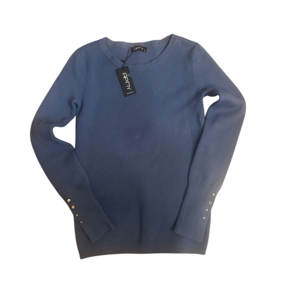 Apny Sweaters - Elegant Blue Crew Neck Sweater with Button Details